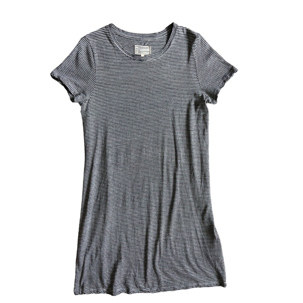 Current Elliott Women Beatnik Shrirt Dress Size M Gray Striped Distressed Casual - Picture 1 of 14